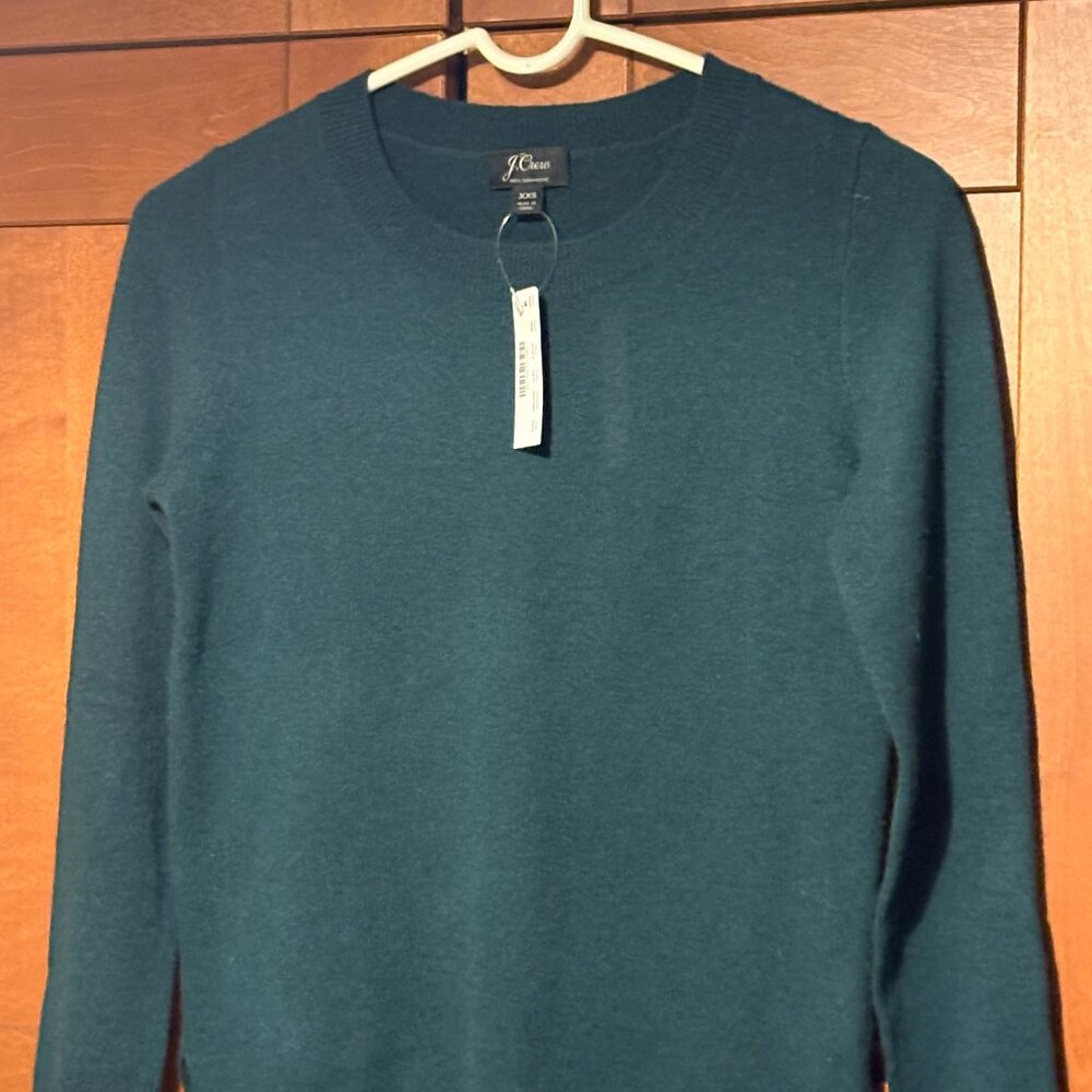J Crew Cashmere Green Crew Neck Pullover Preppy Sz M Sweater $108